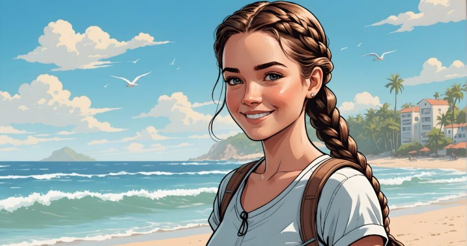 Cool Hairstyles for Your Next Beach Day - Cute Smiling Girl with a Braid on the Beach Wearing a Backpack